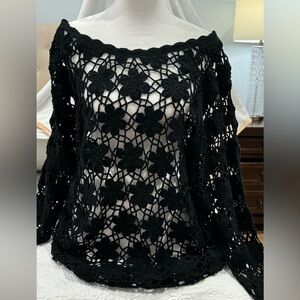 Top Long Blouse Vintage Pierre Cardin Silk Black -Large size